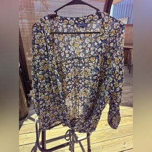Democracy Floral Print Blouse - Black and Yellow